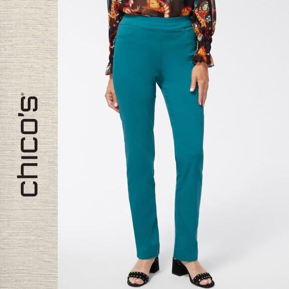 Chicos 2 Brigitte  Pull-On Slim Ankle Pants sz 12 peacock teal WP121 - Picture 1 of 6